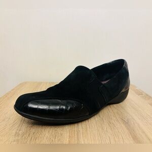 Clarks Suede Patent Leather Black Slip On Shoes 10M